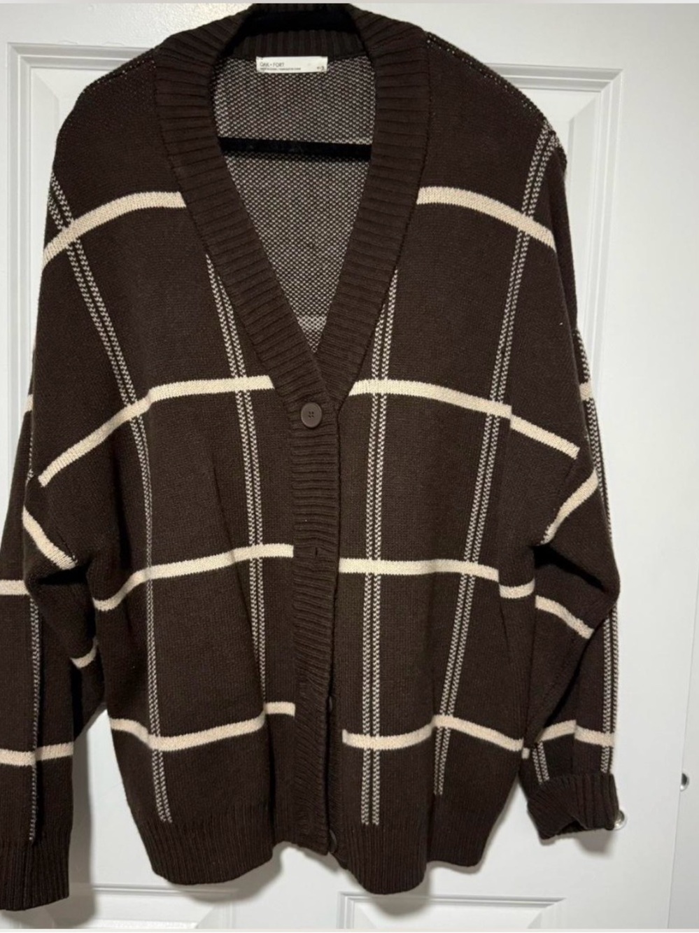 OAK + FORT Brown and Cream Knit Sweater